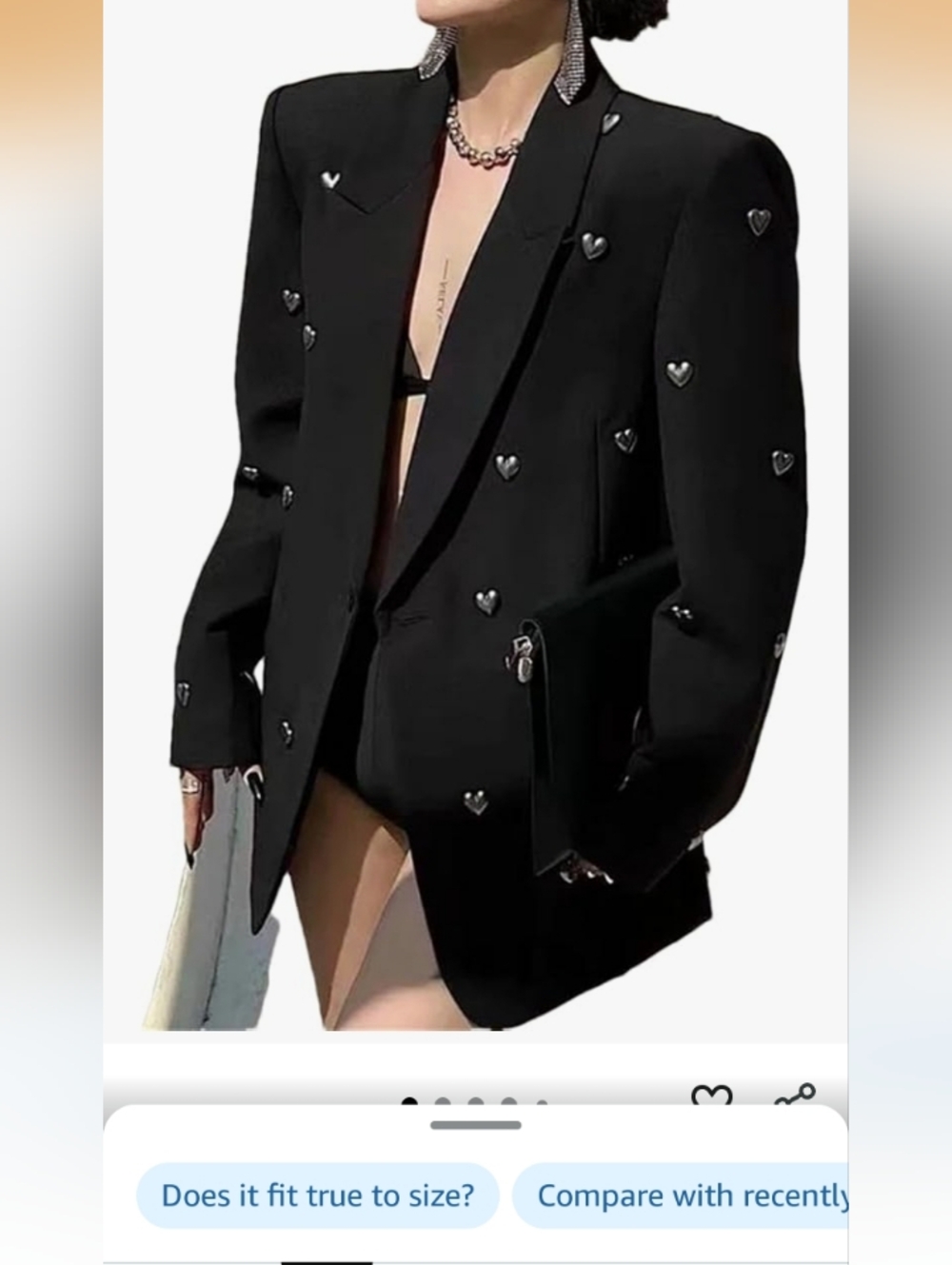 Black Heart-Embellished Women's Blazer Jacket by